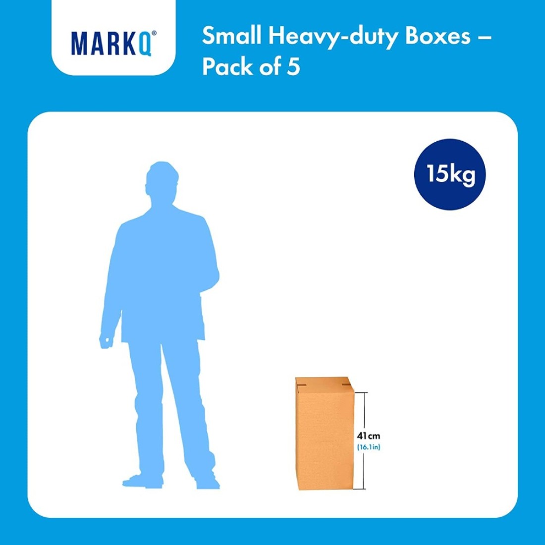 Markq [5 Pack] Small Double Wall 100% Recyclable Corrugated Cardboard Moving Boxes with 15 KG capacity, 41 x 33 x 33 cm Brown Carton for Packaging, Shipping and Storage, 5 ply