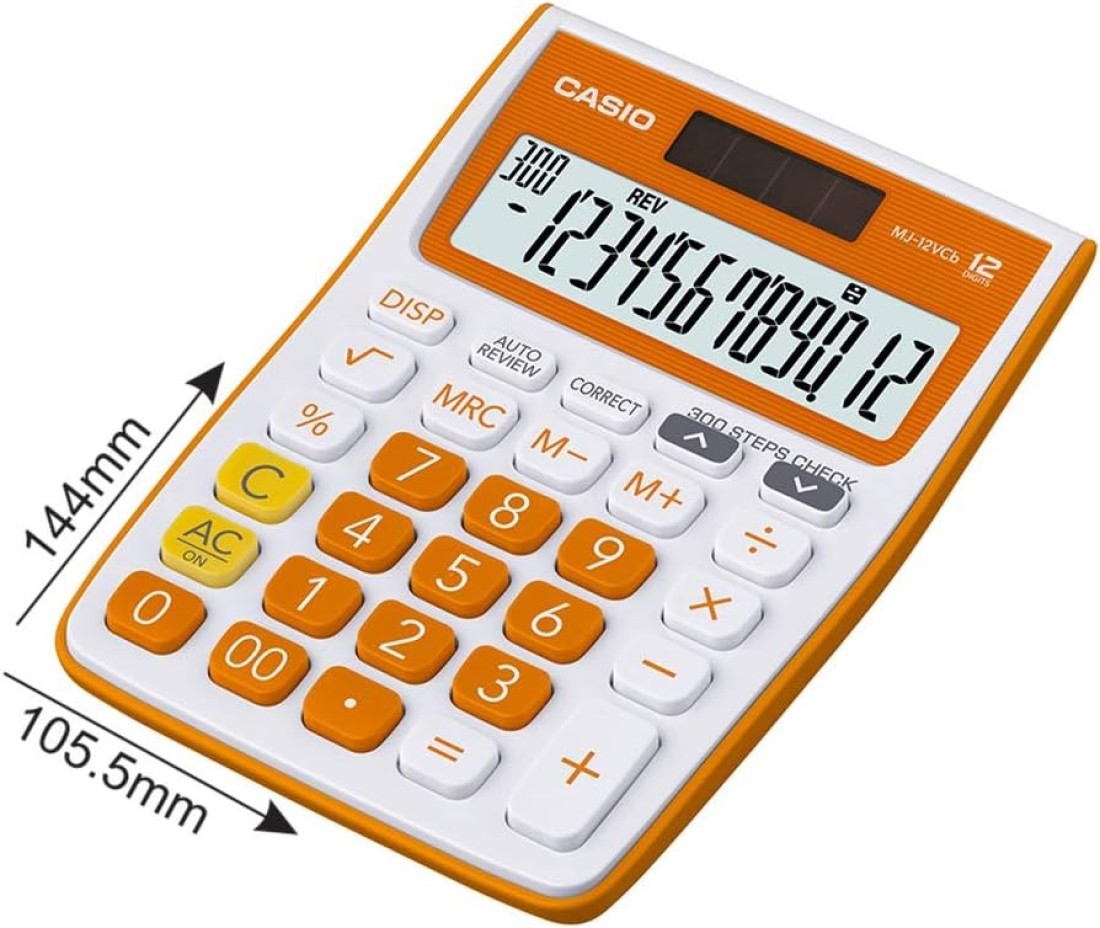 Casio MJ-12VCb-RG 300 Steps Check &amp; Correct Colourful Desktop Calculator (Orange)