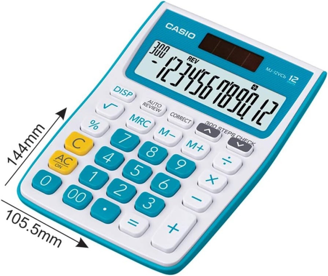 Casio MJ-12VCb-BU 300 Steps Check &amp; Correct Colourful Desktop Calculator (Blue)