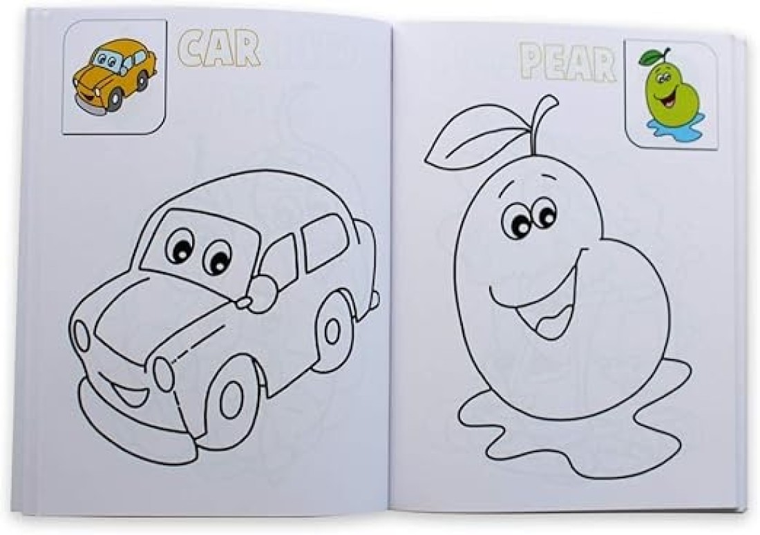 Flamingo Coloring Book: 64 Pages - Fruits, Vegetables, Vehicles