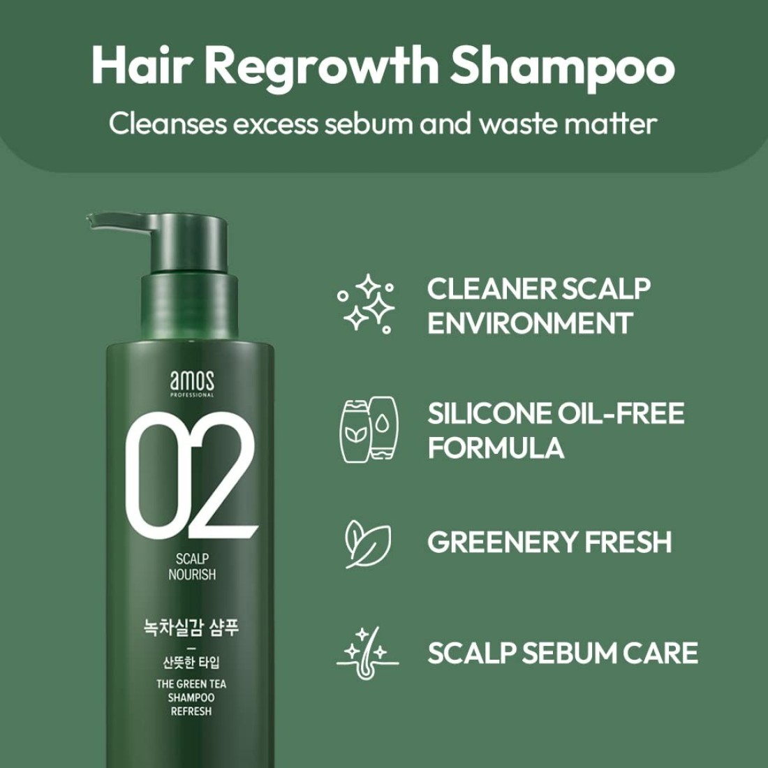 AMOS PROFESSIONALThe Green Tea Shampoo Refresh For Oily Scalp 176oz 500g AntiHair Loss Korean Hair Growth Shampoo for Cleanse Excess Sebum