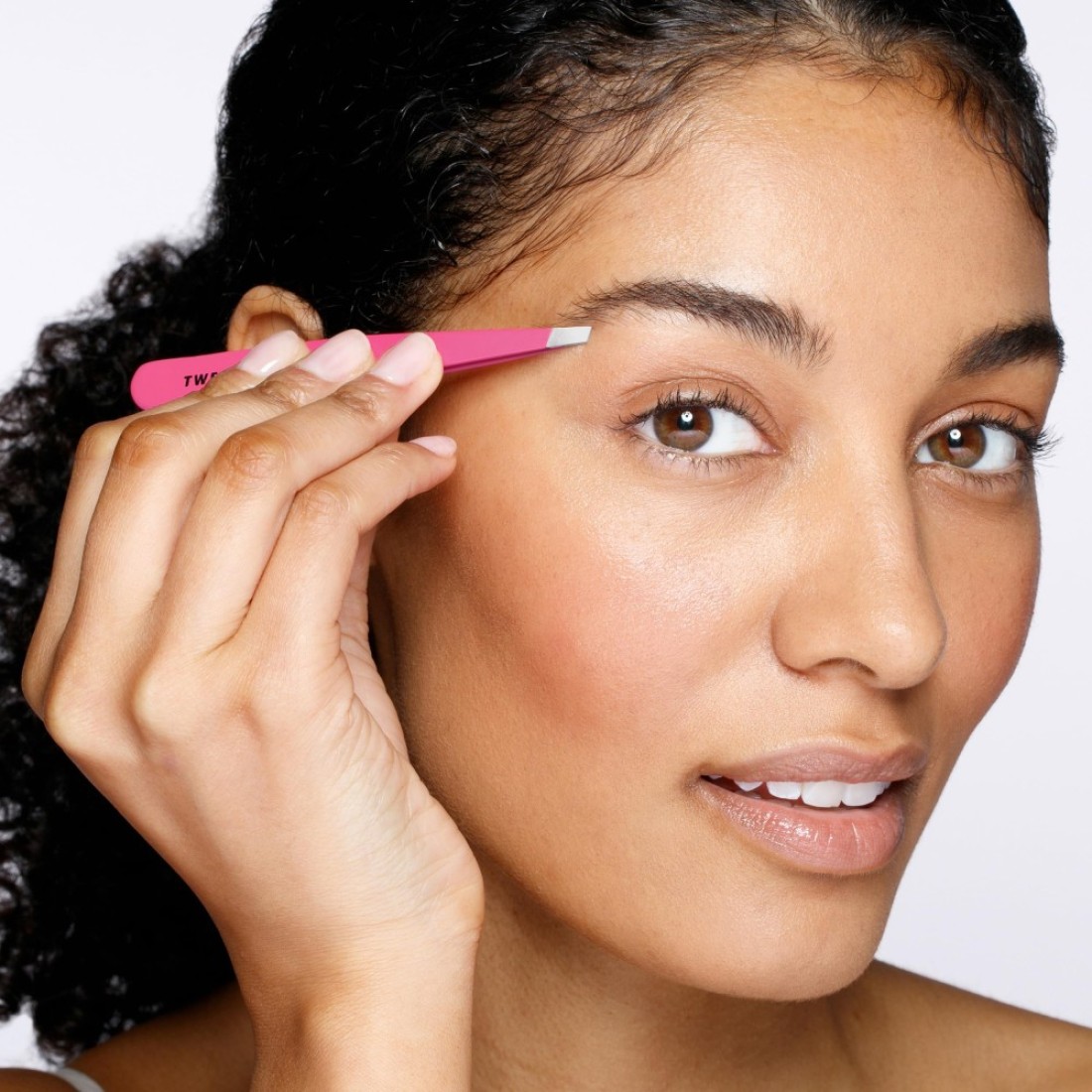 Tweezerman Stainless Steel Slant Tweezer Eyebrow Tweezers for Women and Men Neon Pink