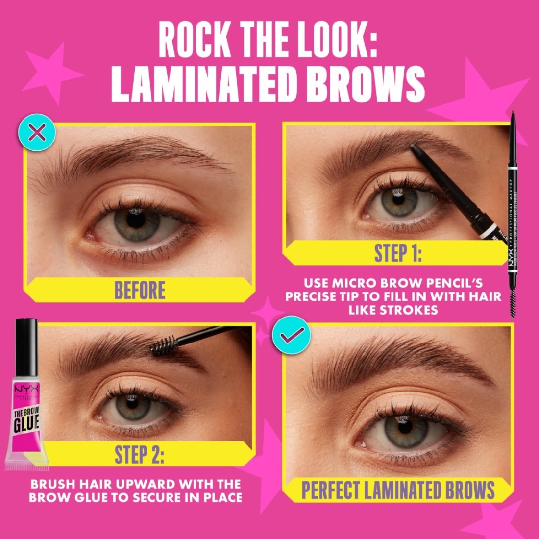 NYX PROFESSIONAL MAKEUPMicro Brow Pencil Ash Brown Brow Glue Clear 2Pack Bundle