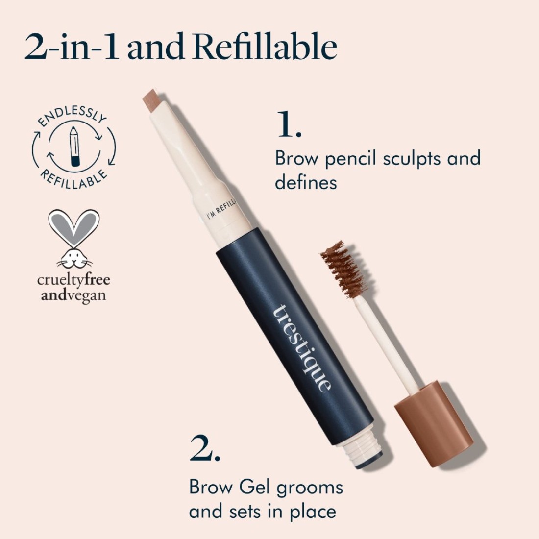 trestique Brow Pencil And Gel Refillable Eye Brow Pencil With BuiltIn Brow Gel Clean Beauty Eyebrow Pencil And Brow Gel Sustainable 2In1 Brow Pencil And Brow Gel