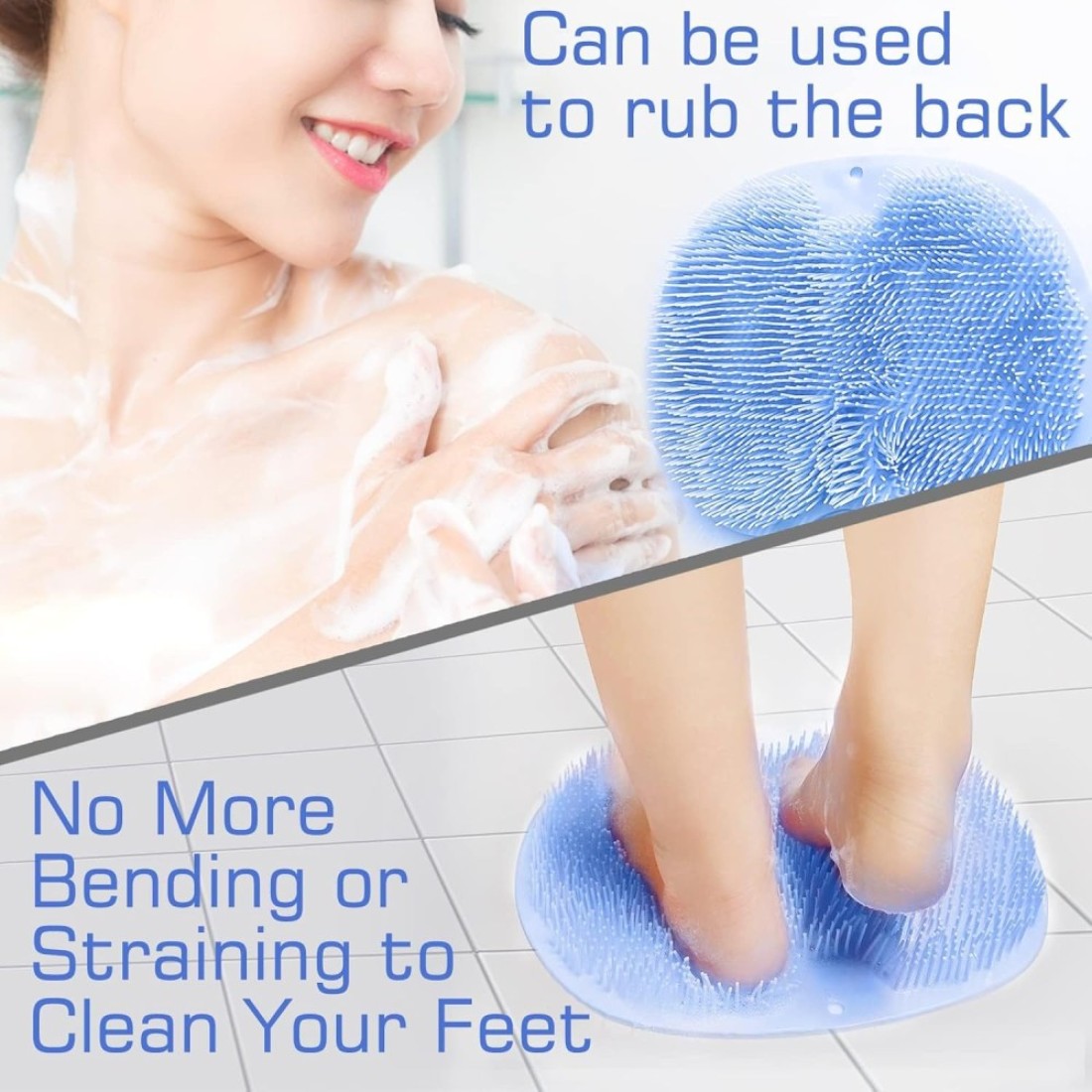 Pack of 2 Shower Foot Scrubber Mat Back Washer Back Exfoliating Bath Wash Pad Wall Mounted Slip Suction Cups Foot Scrubber for Use in Shower Cups Foot Cleaner for Men and Women&quot; Blue