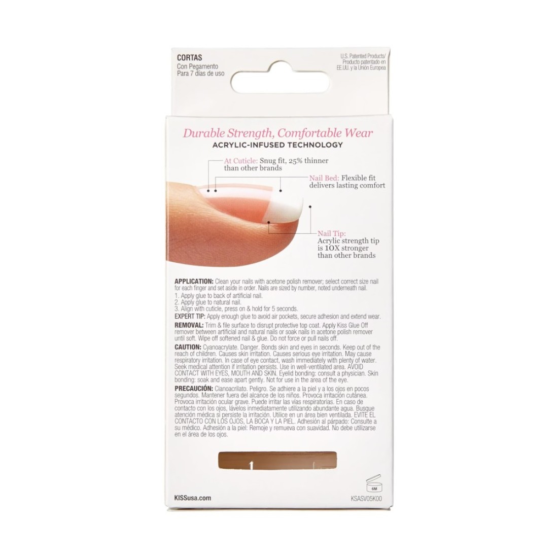 KISS Salon Acrylic Press On Nails Nail glue included Bonjour NudeWhite Short Size Squoval Shape Includes 28 Nails 2g Glue 1 Manicure Stick 1 Mini File