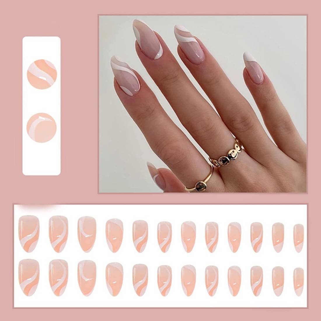 24 Pcs Coffin Press on Nails Long Sunjasmine Fake Nails Glue on Nails Glossy False Nails with Glue Acrylic Nails for Women and Girls White Swirl