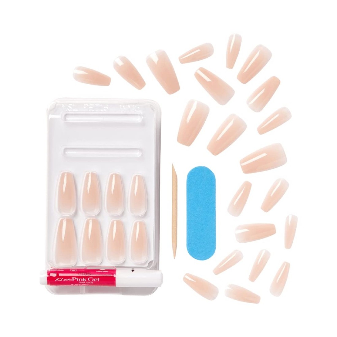 KISSBare but Better Press On Nails Nail glue included Nude Drama Nude Long Size Coffin Shape Includes 28 fake nails pink gel nail glue net wt 2g 7 oz mini file and manicure stick