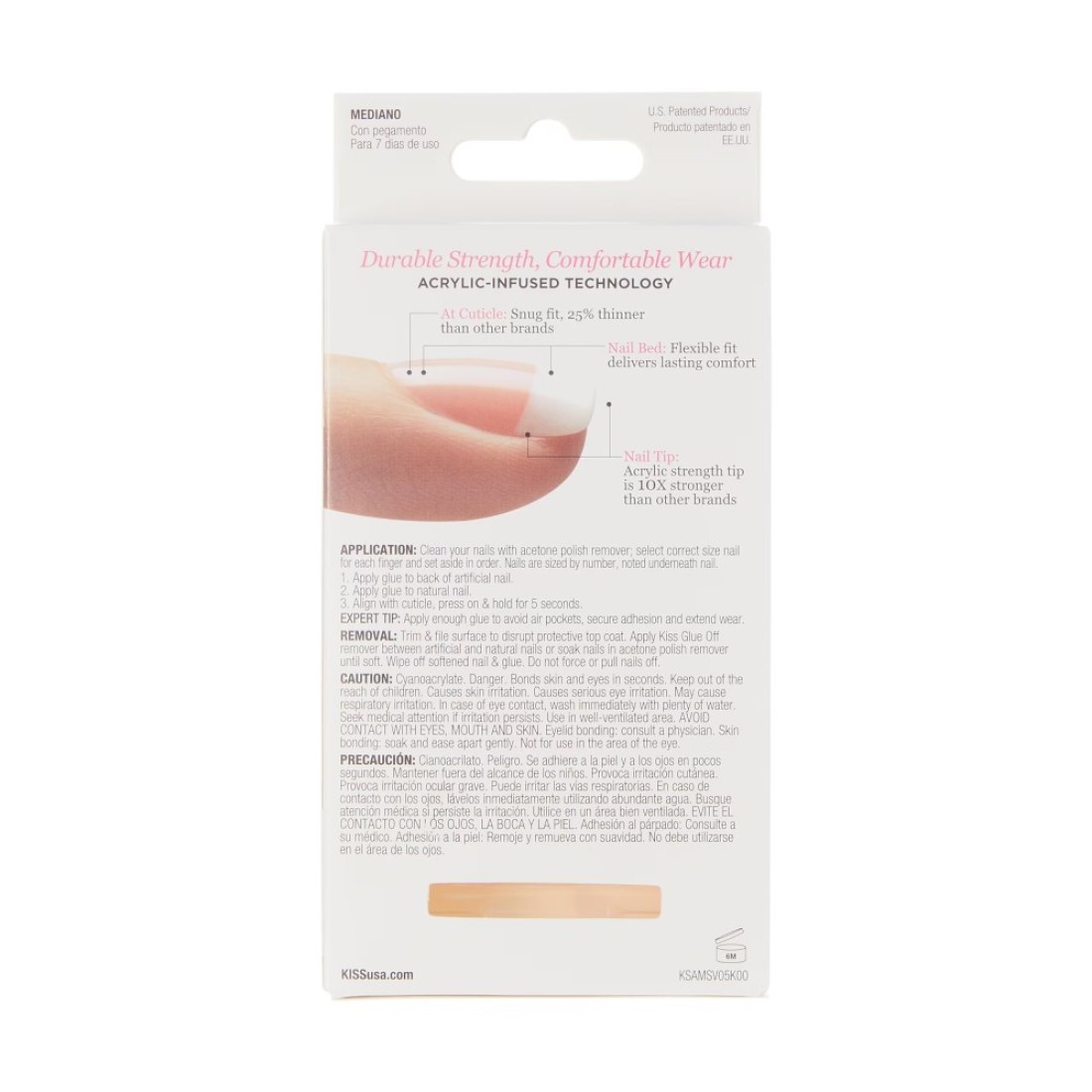 KISS Salon Acrylic Press On Nails Nail glue included Sugar Rush French Medium Size Square Shape Includes 28 Nails 2g Glue 1 Manicure Stick 1 Mini File