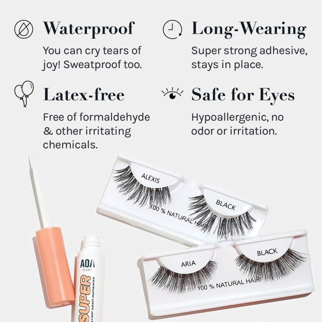 AOA Studio Eyelash Lash Glue Enhancers 4pcs Strip Lash Adhesive Strong Hold Water Proof Formula No Irritation Latex Free Long Lasing Quick Dry Eyelash adhesive 017oz Each 4 Pack Clear