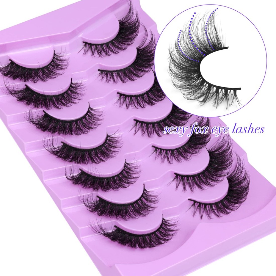 ALICE Eyelashes Fox Eye Lashes Mink Faux Fluffy Natural False Eyelashes Wispy Cat Eye Lashes Pack Fake Eyelashes 7 Pairs