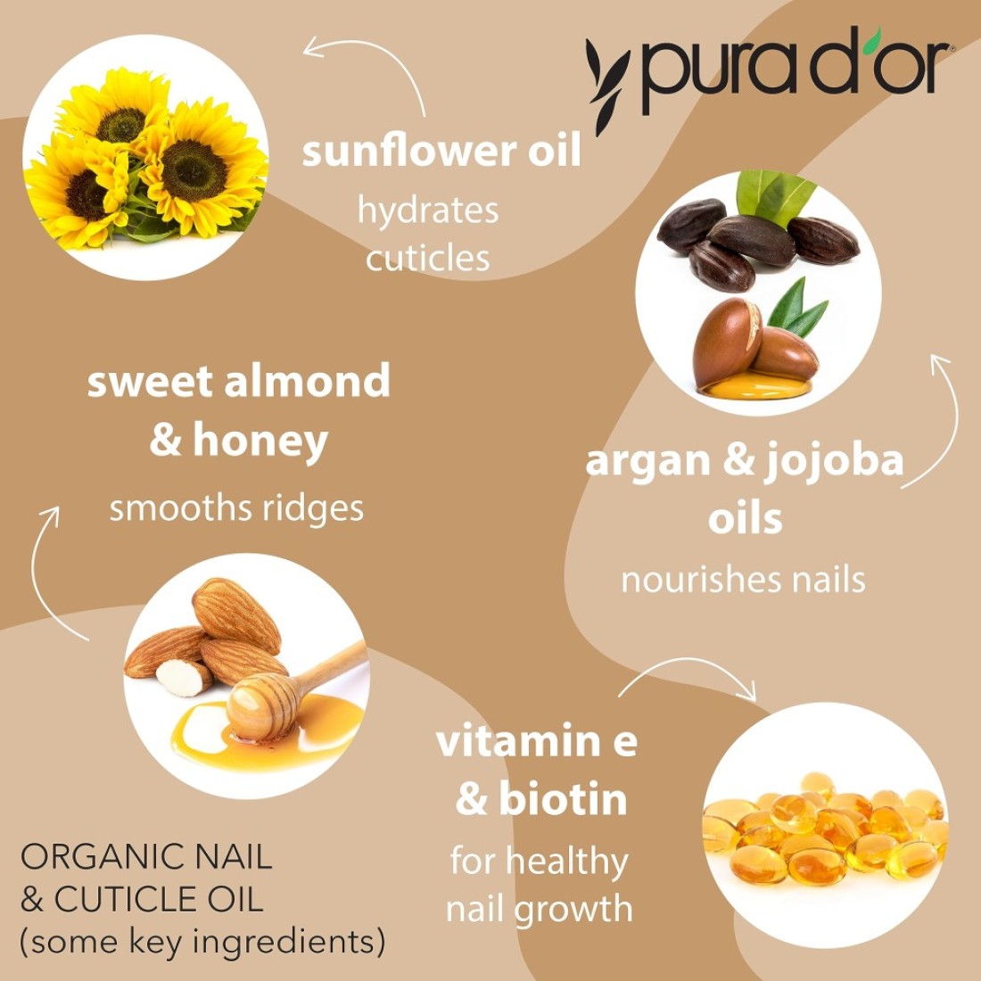 PURA DOROrganic Nail Cuticle Oil 4oz Enriched with Biotin Vitamin E Natural Ingredients Nourishing Treatment for Nail Growth Healthy Beds