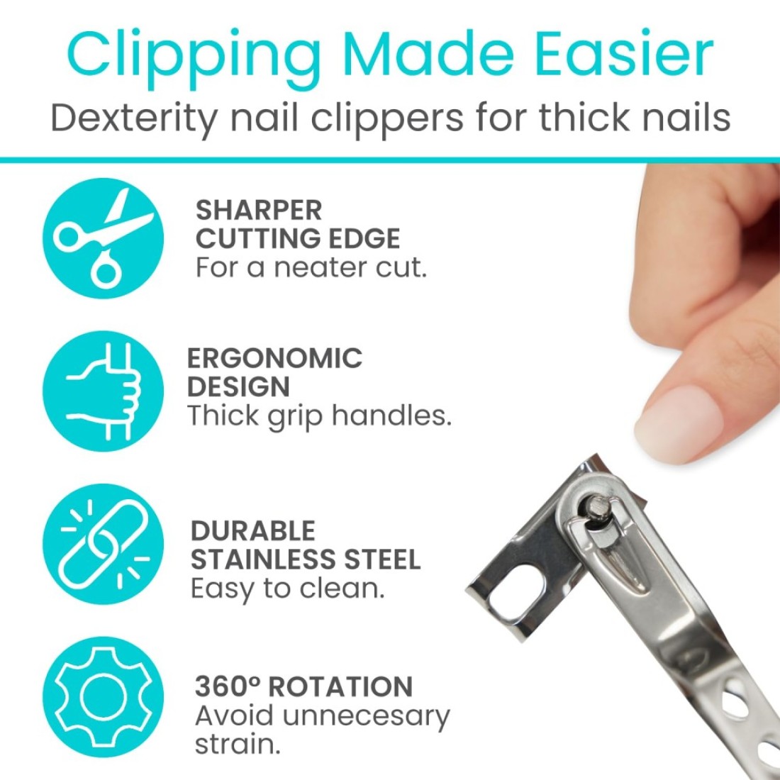 Vive Senior Toenail Clippers for Thick Nails Heavy Duty Podiatrist Trimmers for Elderly Adults Fingernail Care Set for Hands Toes Arthritis Diabetics Hand Pain Professional Sharp Clippers