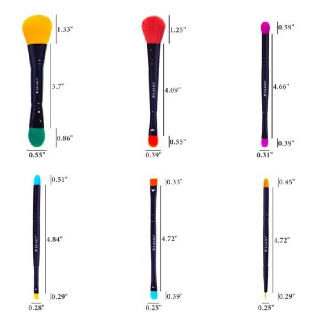 SHANYVegan Makeup Brushes LUNA 6 PC Double Sided Travel Make up Brushes with 12 unique Bristles with Brush storage Pouch Synthetic