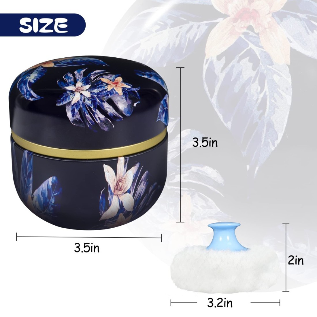 WEMEGA Body Powder Case with Powder Puff Powder Container Tea Box for Baby and Women Powder Puff and Powder Case for Travel Midnight Flower