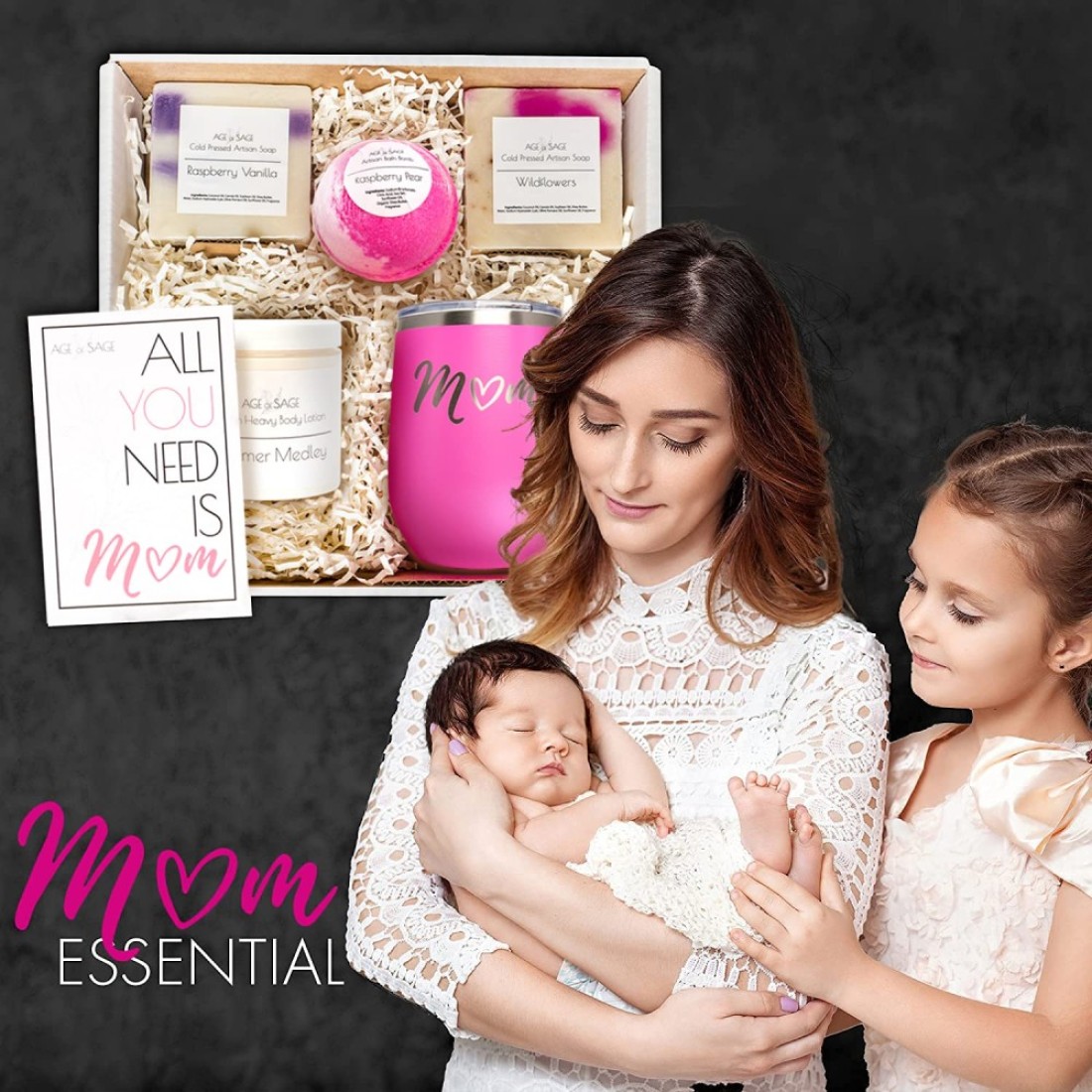 Spa Gift Box for Women Self Care Spa Gift Set Mom Spa Gift Basket Ideal Gift for Mothers Day Spa Kit with Artisan Soaps Lotion Bath Bomb Tumbler and Mom Greeting Card by Age of Sage