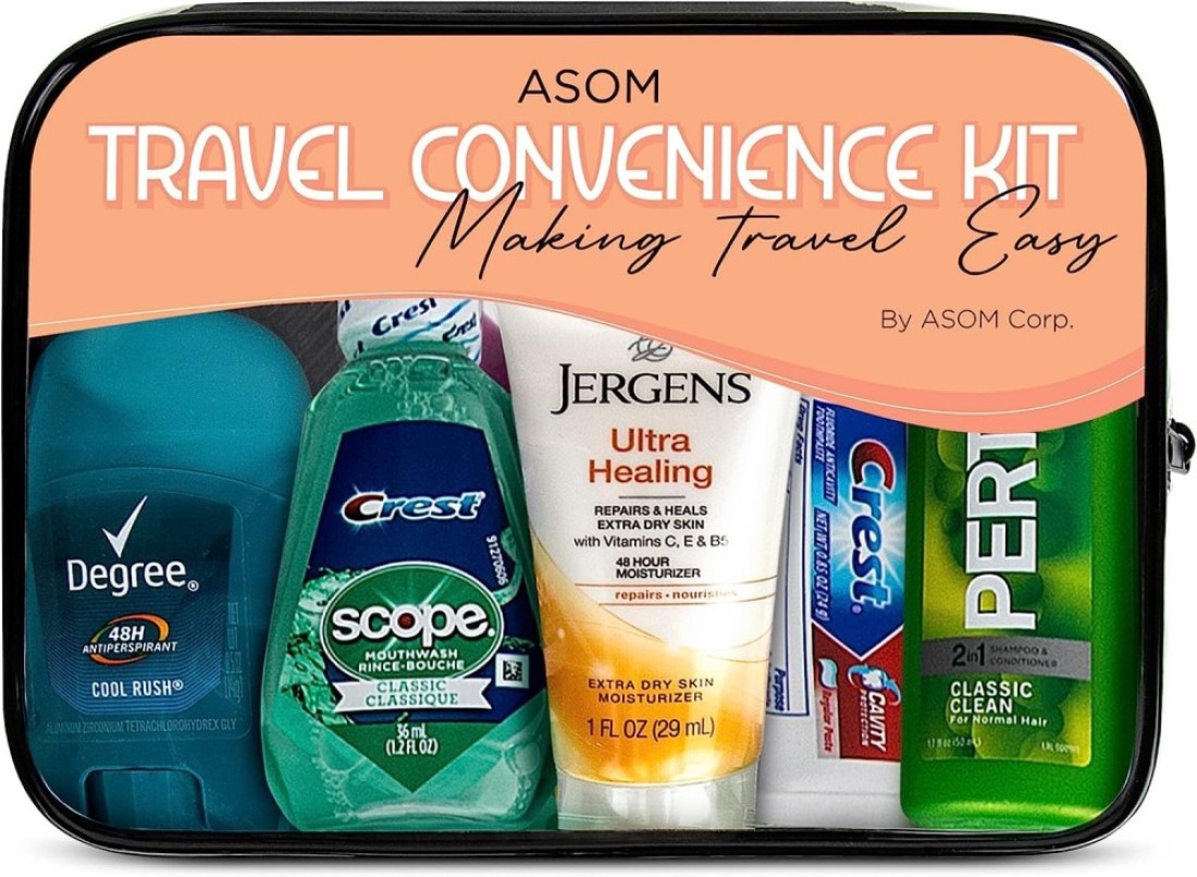 Asom Toiletry Travel Convenience Kit Prefilled Personal Care TSA Approved Toiletries Hygiene Traveling Essentials 20 Piece Accessories Set Unisex TravelSize Toiletries Kits