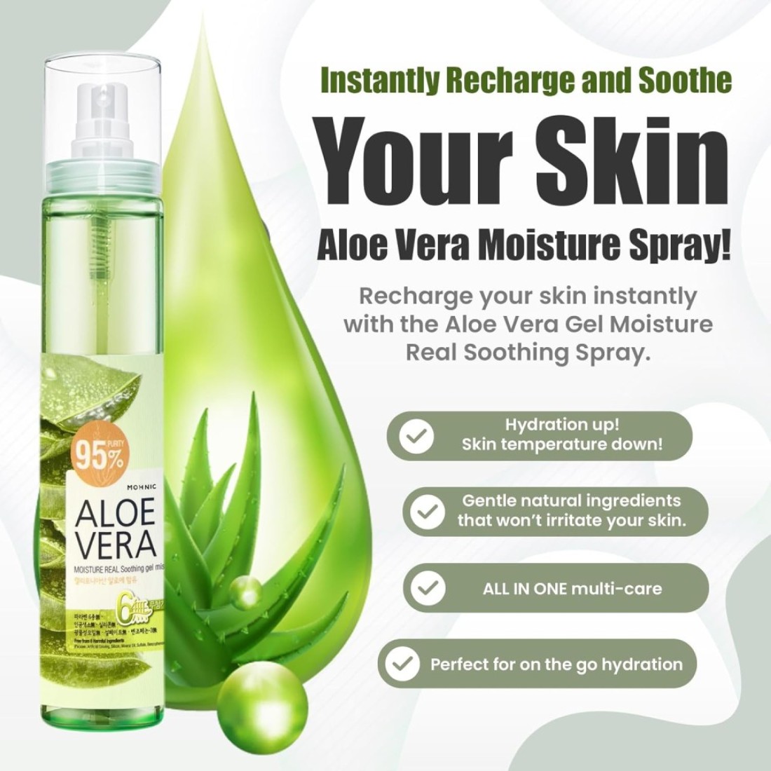 Aloe Vera Spray for Face, Body &amp; Hair 2 Pack 4.22 Fl oz. each Face Mist Hydrating Spray Lotion with Pure Aloe Vera Gel After Sun Lotion