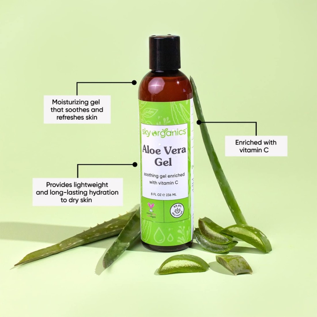 Sky Organics Aloe Vera Gel for Body ColdPressed to Cool Hydrate Soothe 8 fl Oz