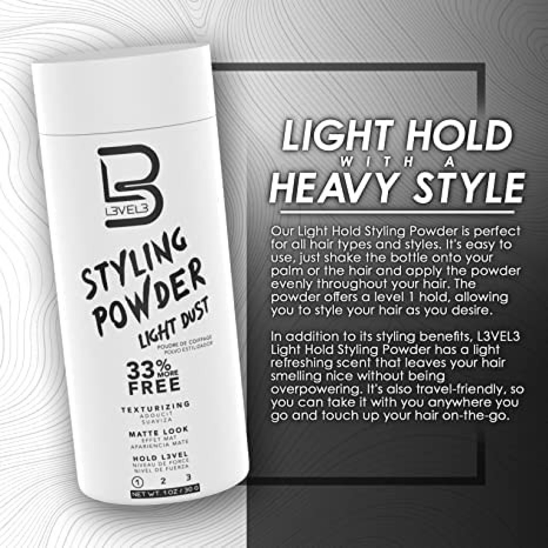 L3 Level 3 Travel Styling Powder Small 018 oz for Travel Natural Look Mens Powder Sample Styling Powder