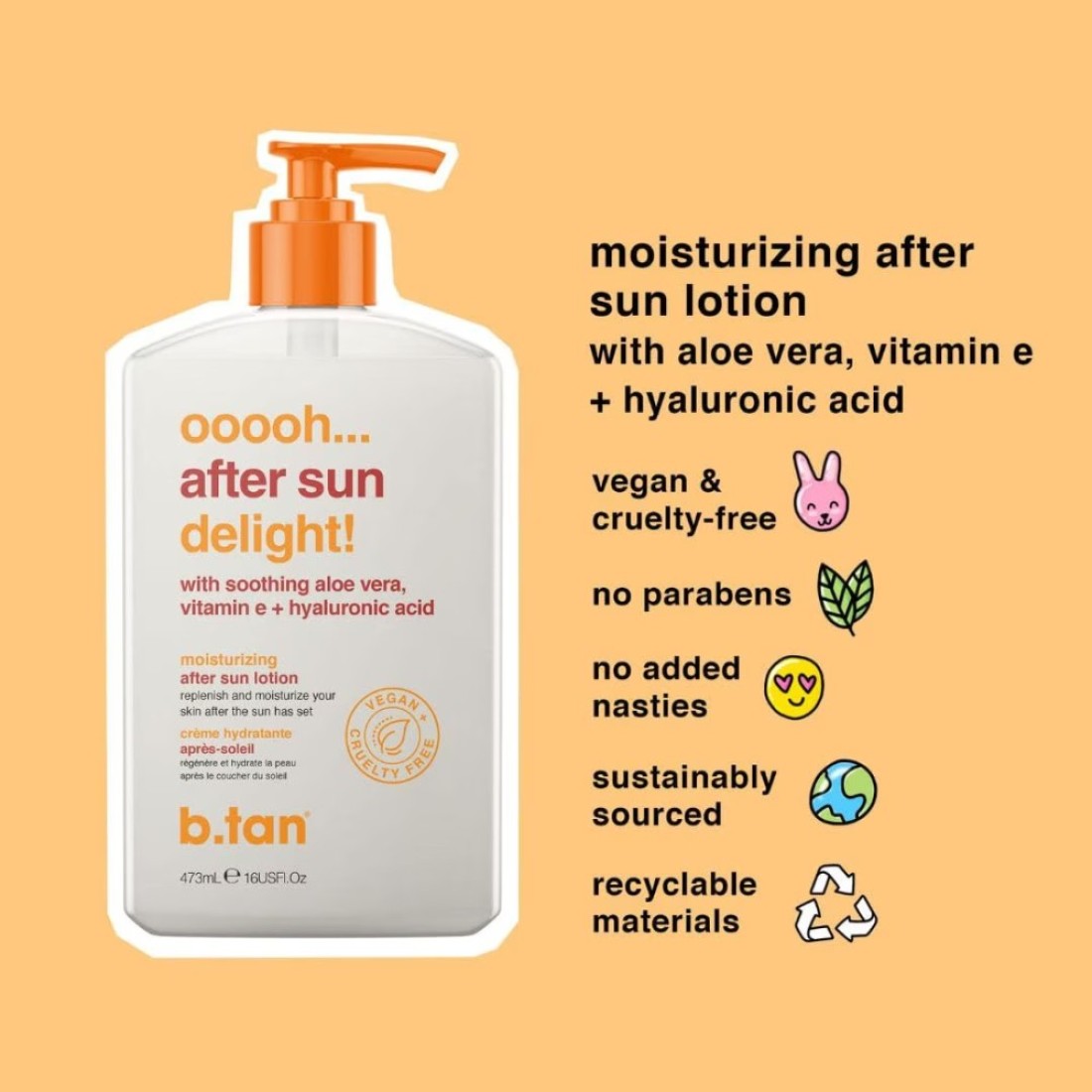BTAN After Sun Lotion Ooooh Aftersun Delight Aloe Vera Hyaluronic Acid Sun Burn Skin Relief Moisturizing Body Cream 16 Fl oz