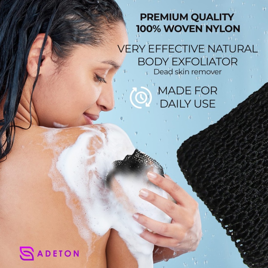 Adeton African Net Sponge Authentic Real Black Owned Exfoliating Bath Wash Cloth Long Sponge Body Exfoliator Sapo Shower Bath Accessories Back Foot Scalp Scrub Flat Dead Skin Remover Black