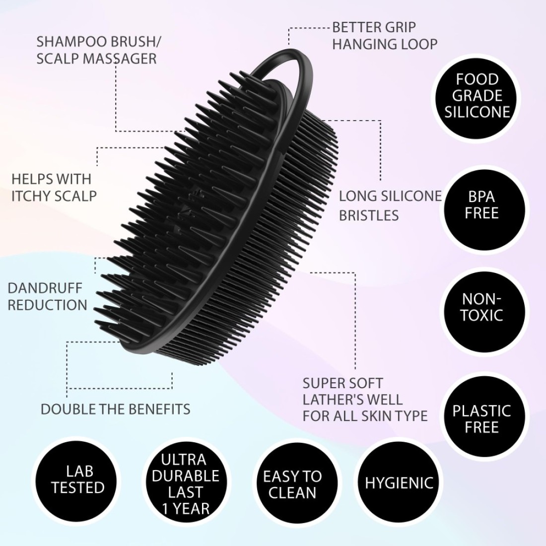 Avilana Style 3 2in1 Exfoliating Silicone Body Scrubber Shampoo Brush Scalp Massager Hygienic Shower Loofah Sponge Alternative for Deep Clean Soft Skin