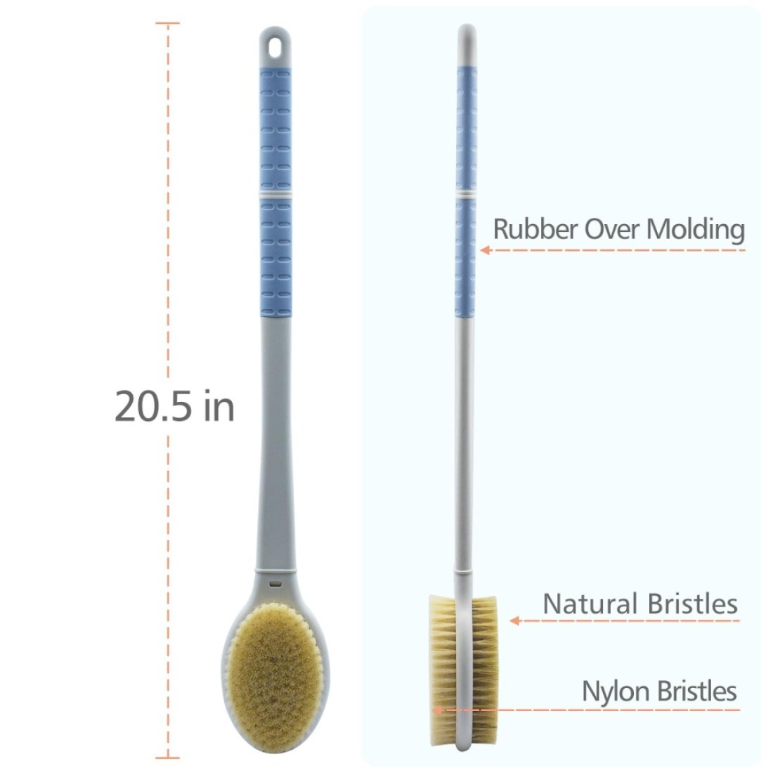 Shower Brush with Soft and Stiff Bristles205 Extra Long Handle DualSided Back Scrubber Bath Brush Body Exfoliator for Wet or Dry Brushing EXTRA LONG HANDLE