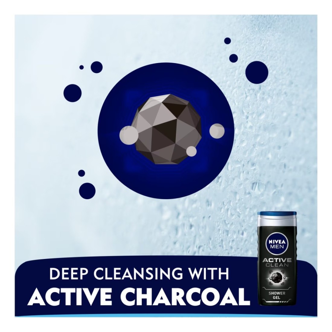 NIVEA MEN 3in1 Shower Gel Active Clean Charcoal Woody Scent 250ml Pack of 2