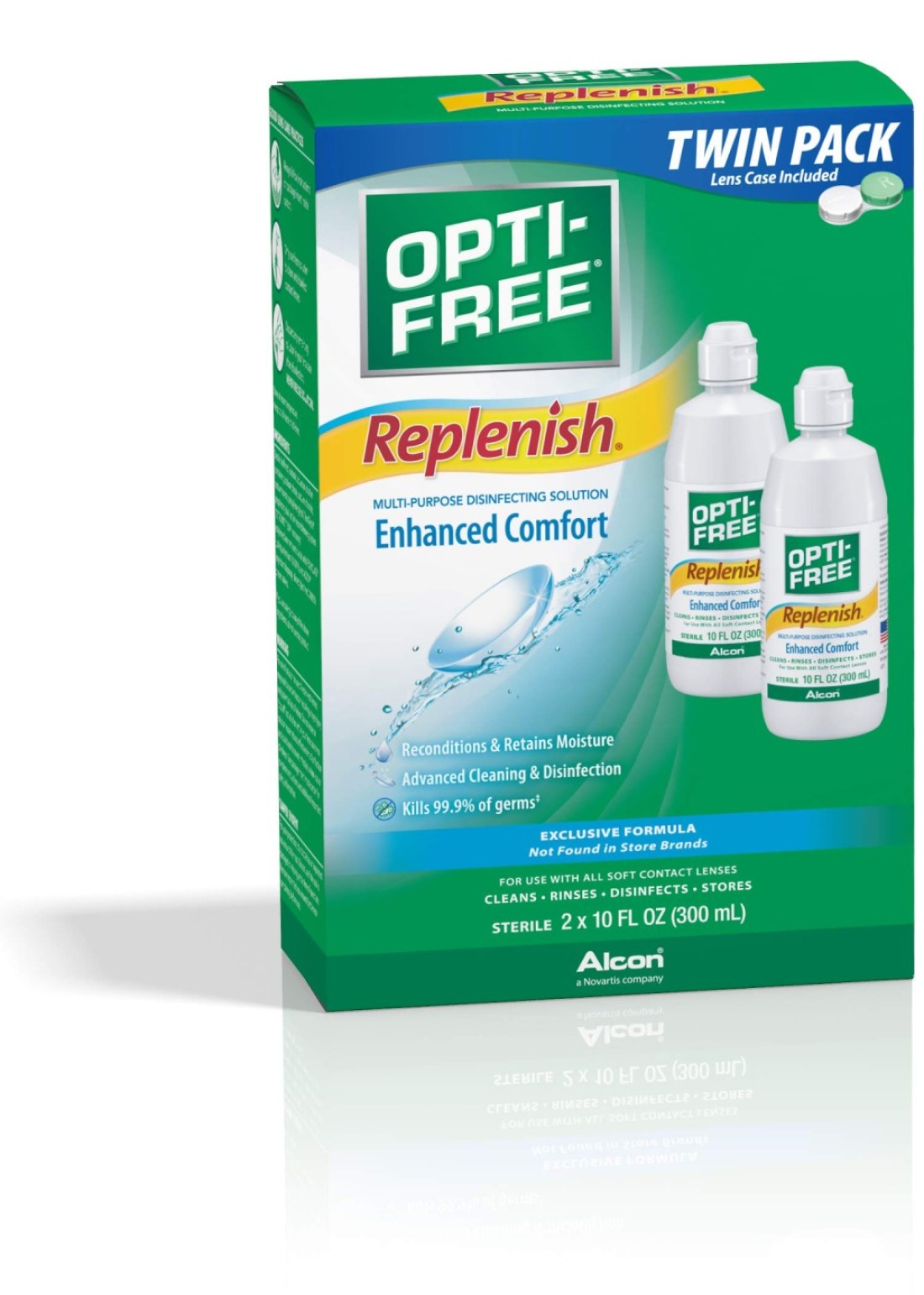 OptiFree Replenish MultiPurpose Disinfecting Solution with Lens Case Twin Pack 10Fluid Ounces Each 2 CountPack of 1