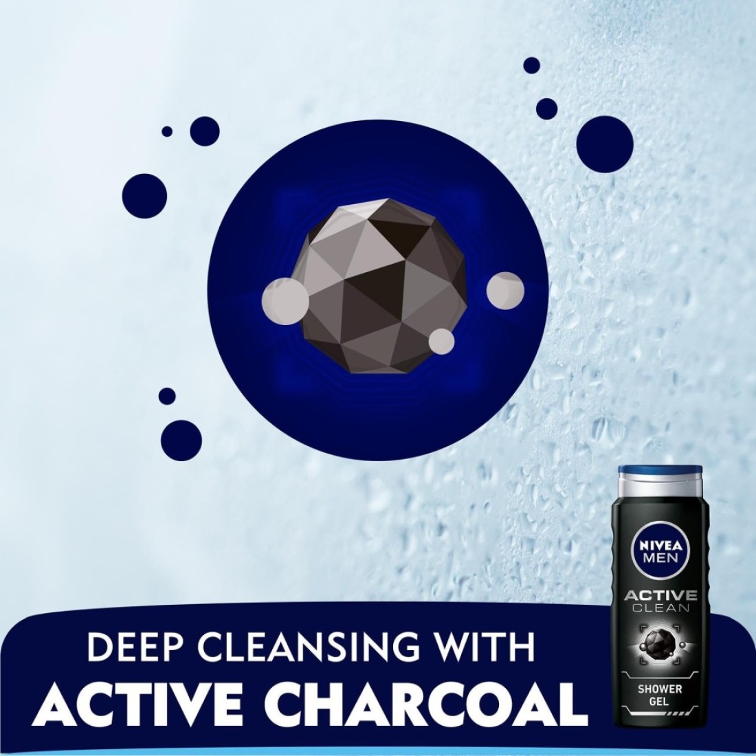 NIVEA MEN 3in1 Shower Gel Body Wash Active Clean Charcoal Woody Scent 500ml