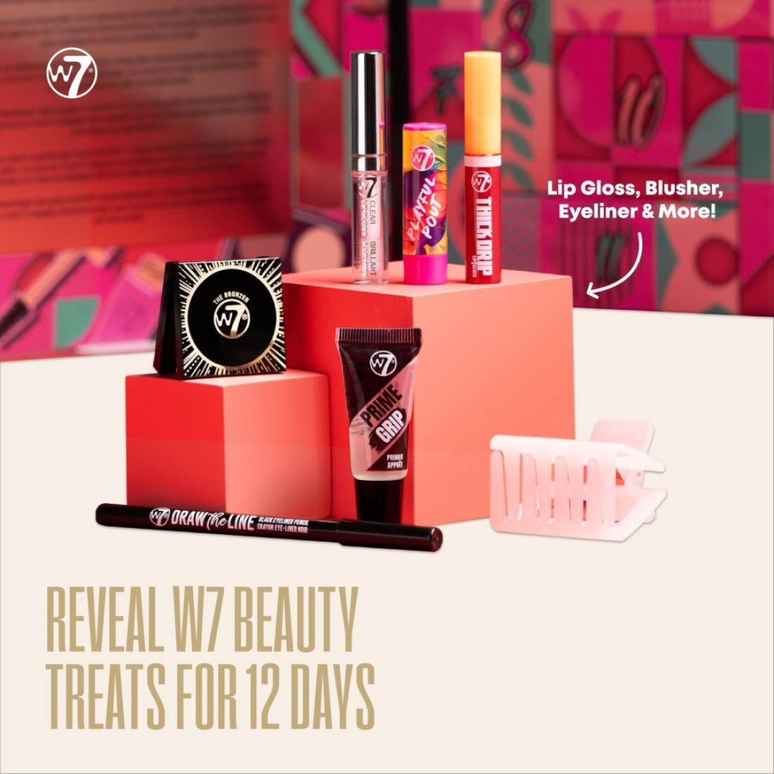 W7 12 Days of Beautiful Holiday Advent Calendar 202412 Individually Boxed Makeup Cosmetic Surprises Cruelty Free Christmas Stocking Filler