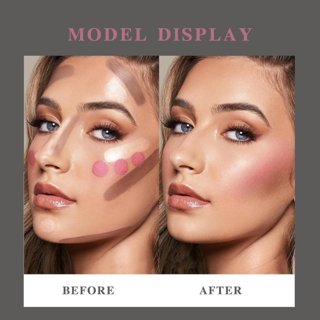 3 Colors Cream Contour Highlighter Blush Stick Trio Set with Dual Head Brush Waterproof Longlasting Bronzer Blusher for Cheeks Matte Dewy Finish Multifunctional Face Professional Makeup Kit