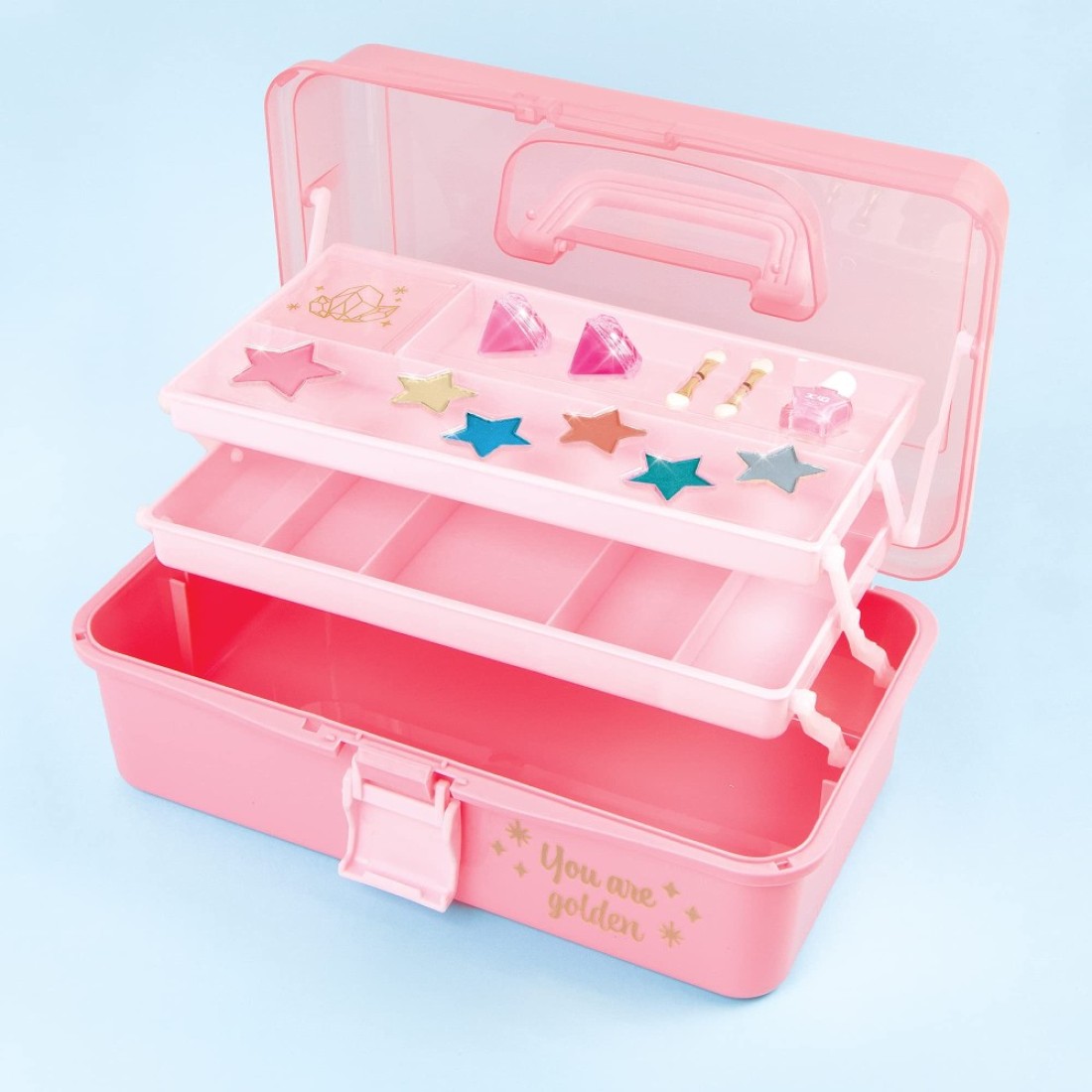 3C4G Pink and Gold Hard Case Makeup Storage Set Kids Makeup Kit for Girls and Teens Includes Storage Case 5 Eyeshadows 1 Blush 2 Lip Glosses 1 Nail Polish Ages 8 by Make It Real