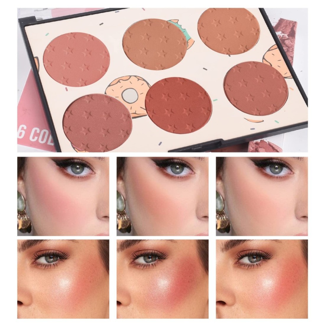 KYDA6 Colors Face Blush Palette Matte Shimmer Blush Palette Smooth Blendable Powder Blush Contour Highlighter Blush Multiuse Makeup PaletteSet A