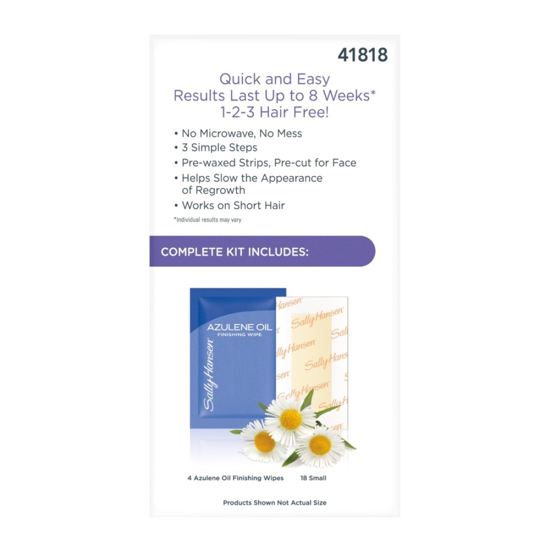 Sally Hansen Hair Remover Wax Strip kit for Face 18 Wax Strips