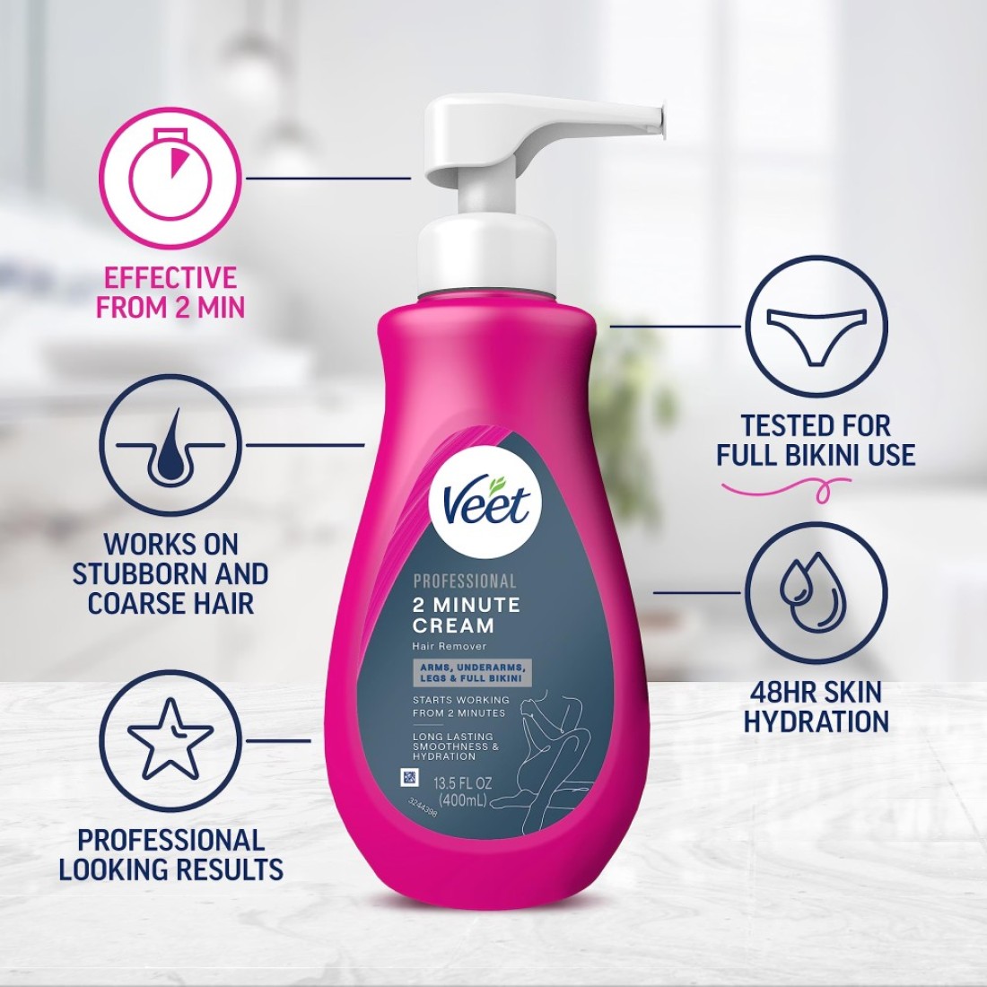 VEET Professional 2 Minute Hair Removal Cream For All Skin Types with Shea Butter Effective Full BikiniPubic Hair Removal Gel Dermatologically Tested 135 FL OZ Bottle wSpatula Purple