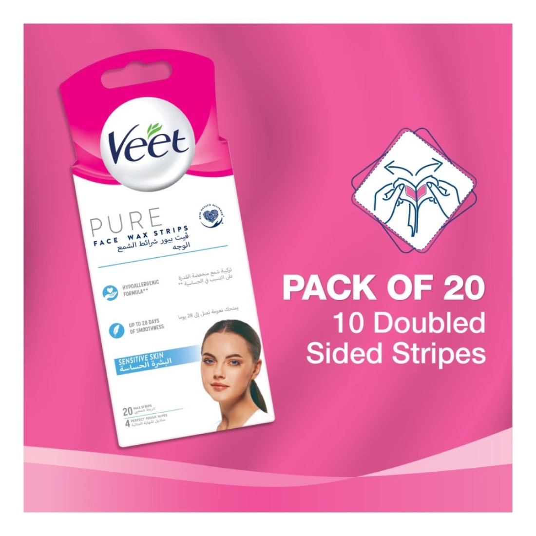 Veet Pure Face Wax Strips White 20 Strips