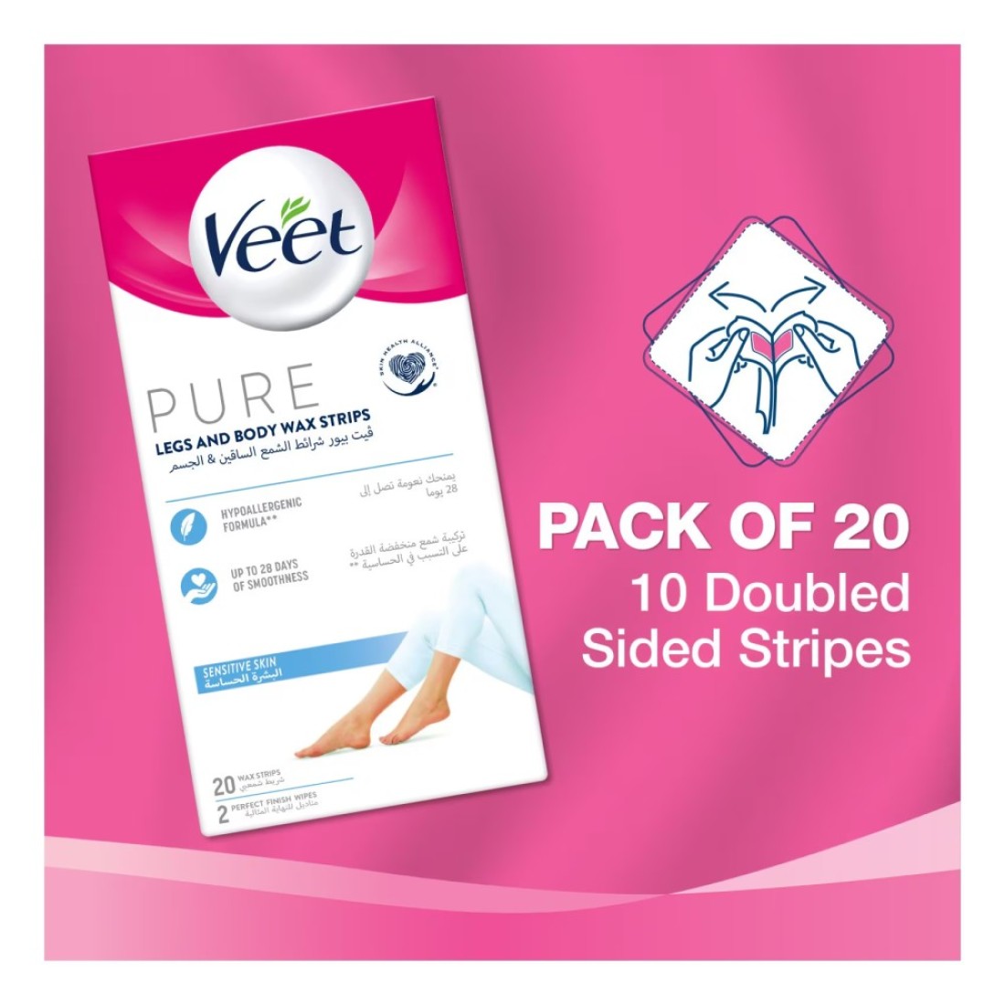 Veet Pure Legs And Body Wax Strips White 20 PCS
