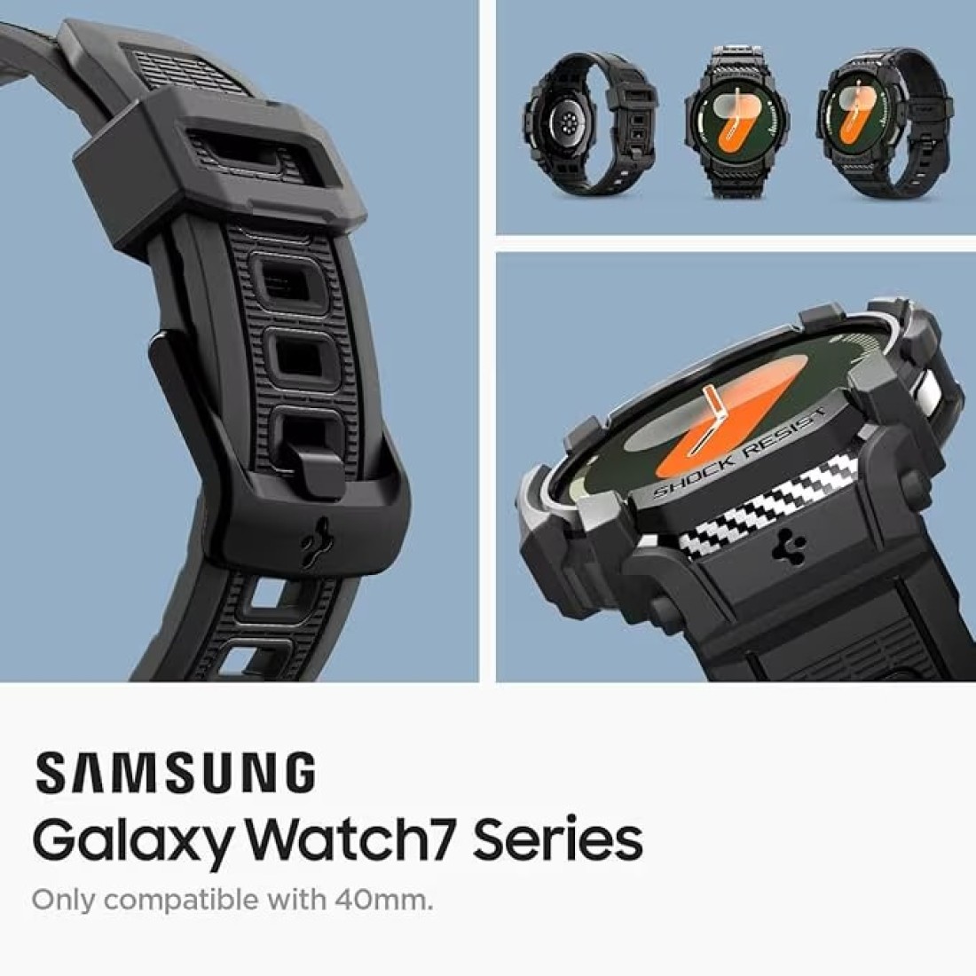 Spigen Rugged Armor Pro designed for Samsung Galaxy Watch 7 40mm Case with Band (2024) - Matte Black