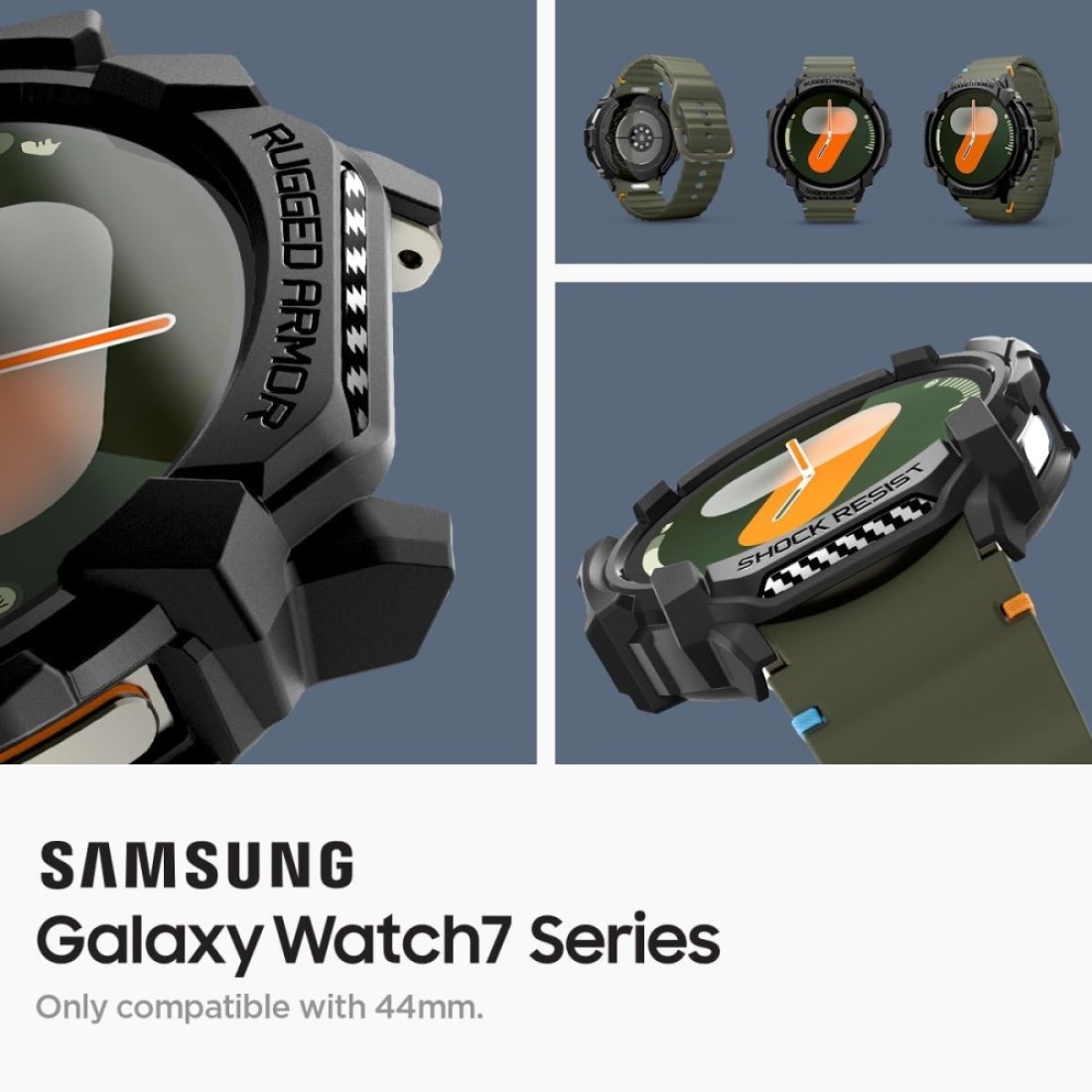 Spigen Rugged Armor designed for Samsung Galaxy Watch 7 44mm case cover (2024) - Matte Black
