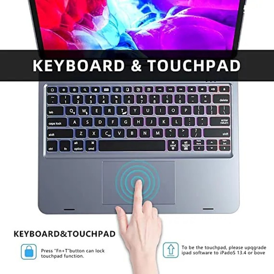 Doqo Smart Detachable Keyboard Case for Apple iPad Pro with Trackpad with RGB Backlit Keyboard,Advanced 5.1 Bluetooth, Protective case with Apple Pencil Holder(12.9 Inch/Detachable)