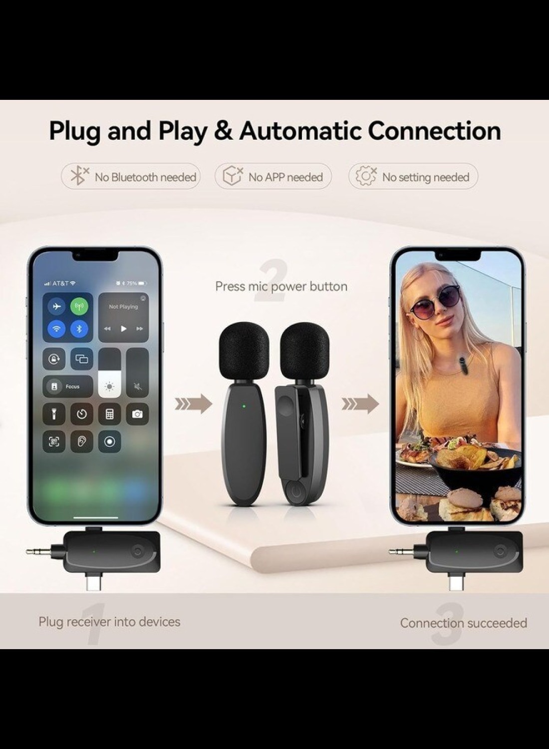 Radiotronics 393FT Wireless Lavalier Microphone for iPhone, Android, Camera, Laptop 3-in-1 2.4G Dual Mini Mics Ultra Low Delay & Noise Reduction