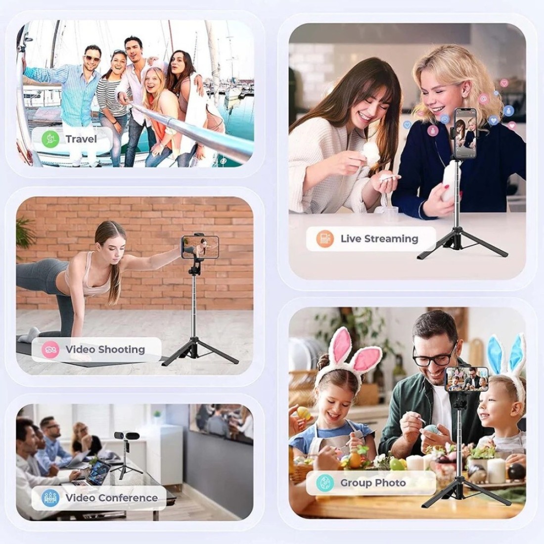 Selfie Stick with Wireless Remote and Built-In Tripod - Adjustable Phone Stand for iPhone &amp; Android, Portable Lightweight Selfie Stick with Extendable Design