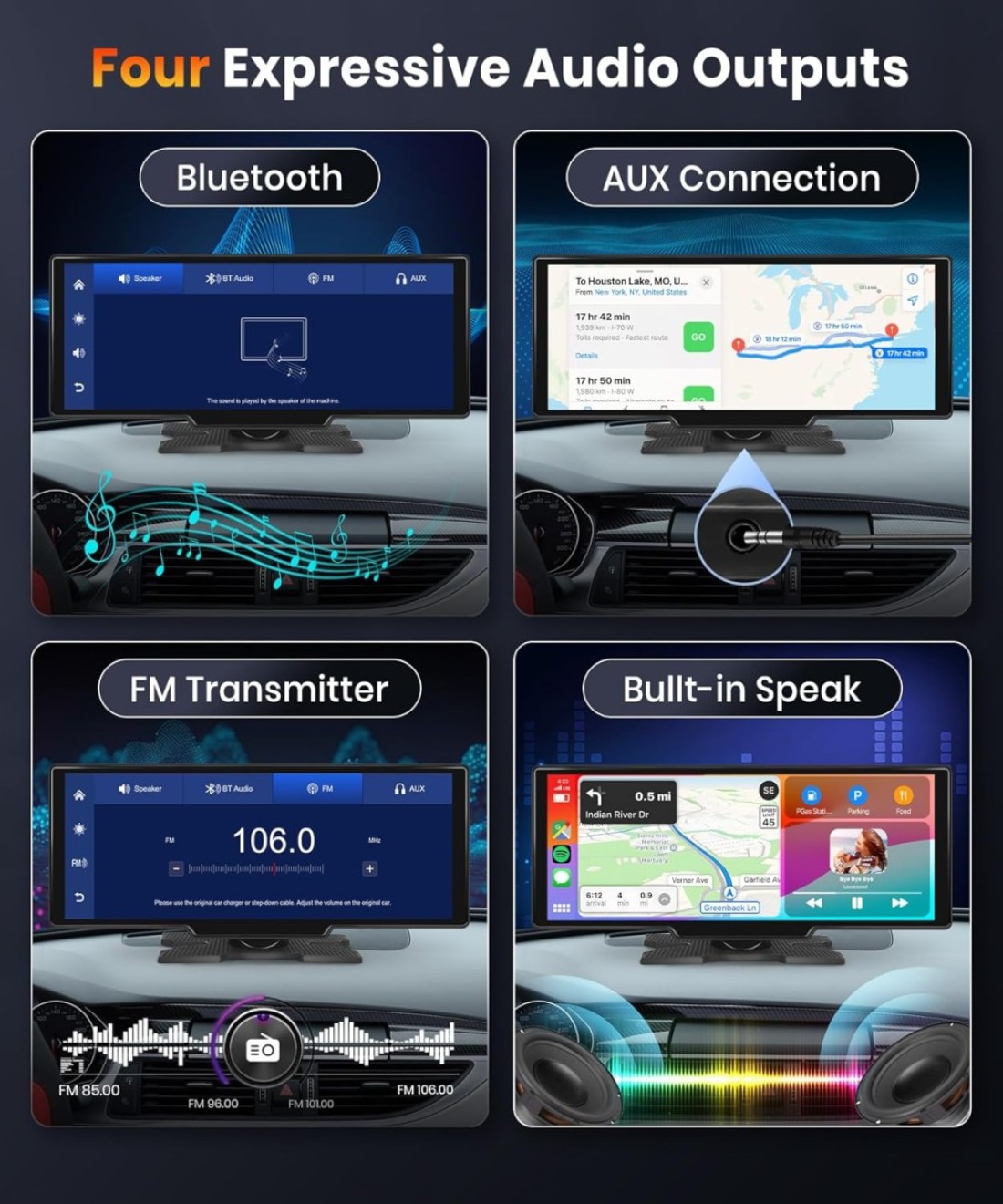 podofo 10.26 Touchscreen Portable Wireless Apple Carplay Car Stereo, Portable Car Screen Compatible with Bluetooth Hands-Free/GPS Navigation/Siri Assistant/Voice Control,7V-32V Suit for All Vehicles
