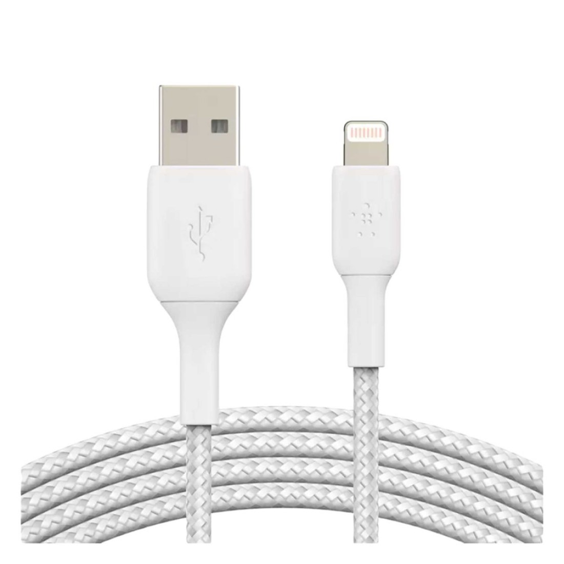 بلكين كابل مضفر ناقل USB نوع A إلى لاستنينغ لمزامنة البيانات والشحن - أبيض