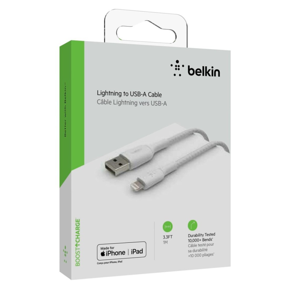 Belkin Boost Charge Braided Lightning To USB-A Cable 1m White