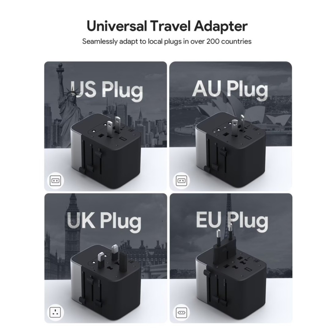 أوكي ترافيل ميت محول غان العالمي مع منافذ USB و PD - أسود 35 واط 2 أمبير