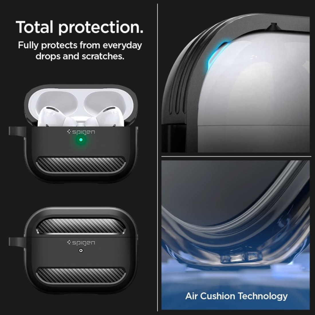 Spigen Rugged Armor designed for Airpods Pro 2nd Generation case (2022) Airpods Pro 2 case cover with Carabiner - Matte Black