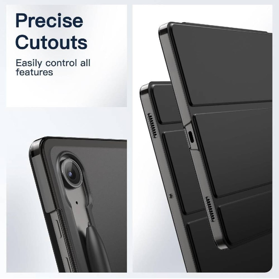 Case For Samsung Galaxy Tab S9 FE 10.9-Inch, Slim Translucent Back Tri-Fold Stand Protective Tablet Cover, Support S Pen Charging, Auto Wake/Sleep (Black)